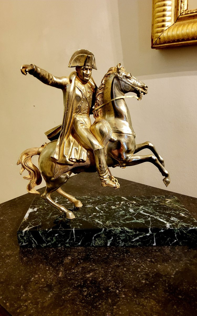 Sculpture Napoléon Bonaparte sur son cheval cabré en bronze doré Fin XIX éme-photo-2