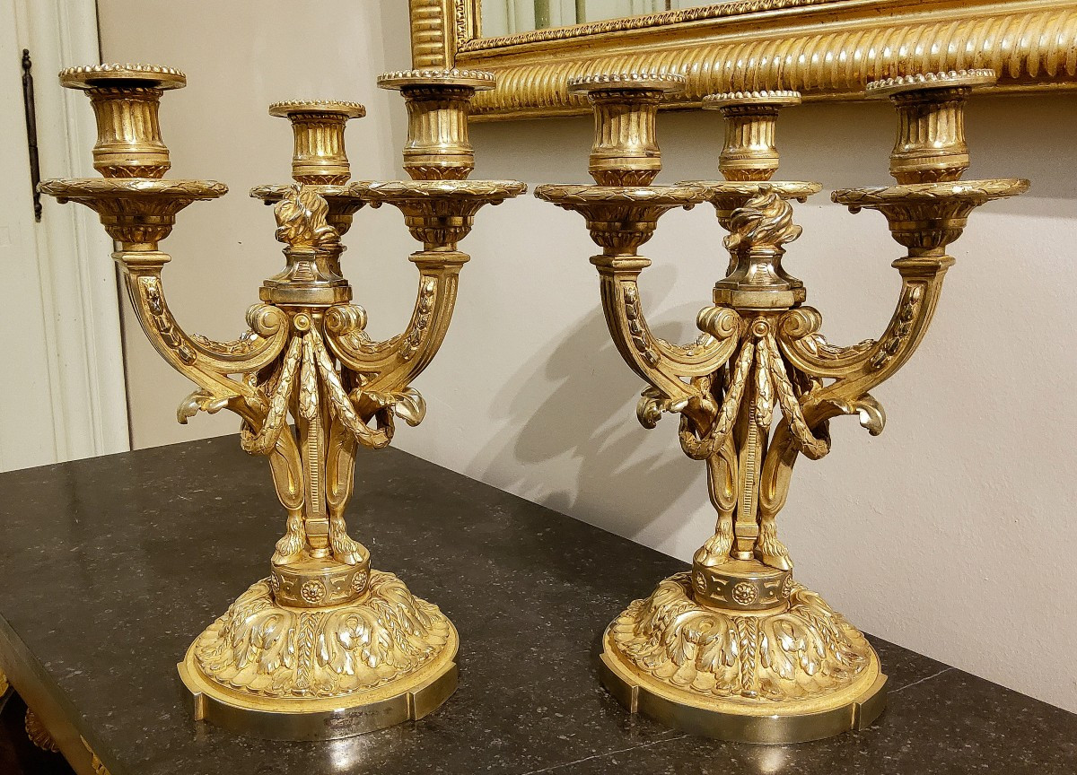 Paire de Candélabres en bronze doré Style Néo_classique d'aprés Delafosse JC. XIX éme 