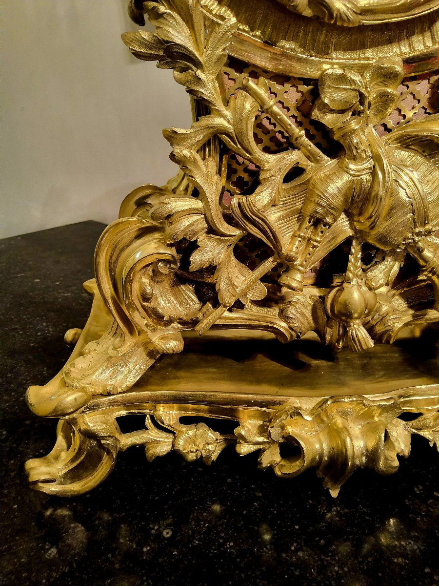 Louis XV Rocaille Style Gilt Bronze Console Clock Signed Raingo Fréres, 19th Century-photo-1