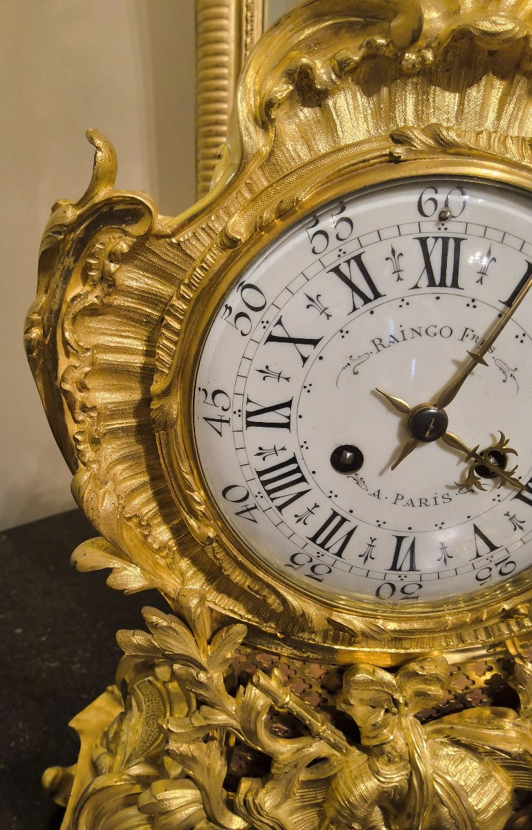 Louis XV Rocaille Style Gilt Bronze Console Clock Signed Raingo Fréres, 19th Century-photo-4