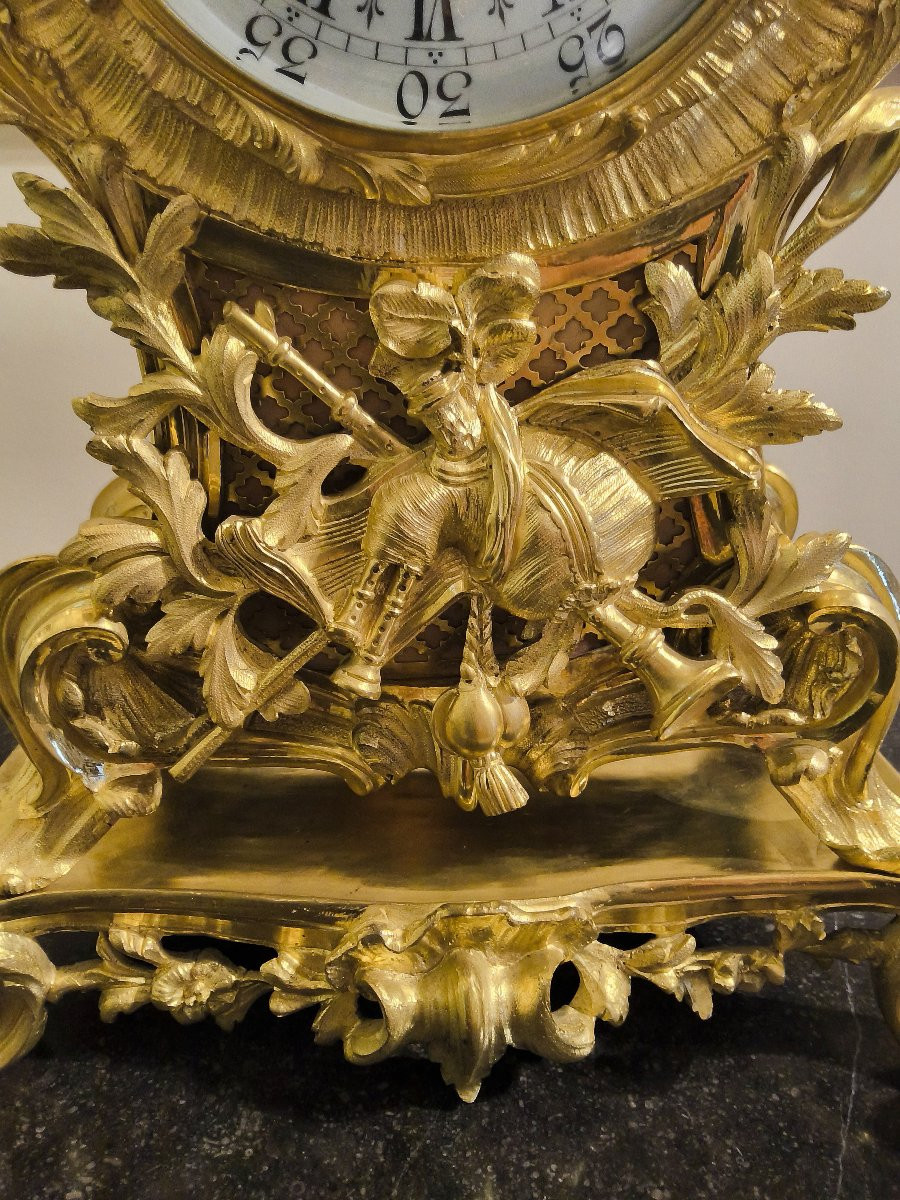Louis XV Rocaille Style Gilt Bronze Console Clock Signed Raingo Fréres, 19th Century-photo-7