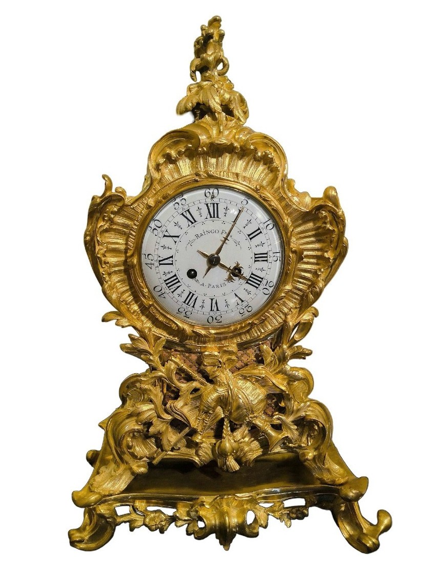 Cartel sur Console en bronzes dorés style Rocaille Louis XV sign. Raingo Fréres XIXéme siécle