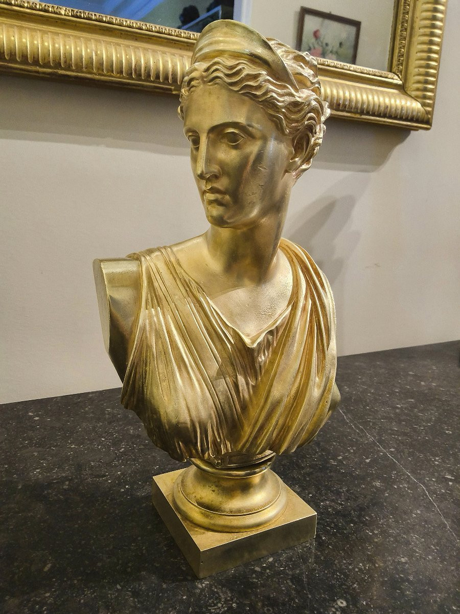 Sculpture en Bronze doré de Diane de Versailles en Buste Epoque XIX éme-photo-3