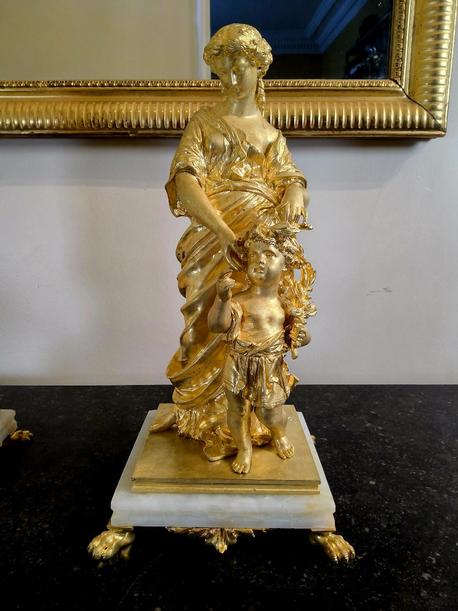 Paire de Sculptures en Bronzes dorés "Allégorie du Printemps" Sign.Moreau XIXéme-photo-2
