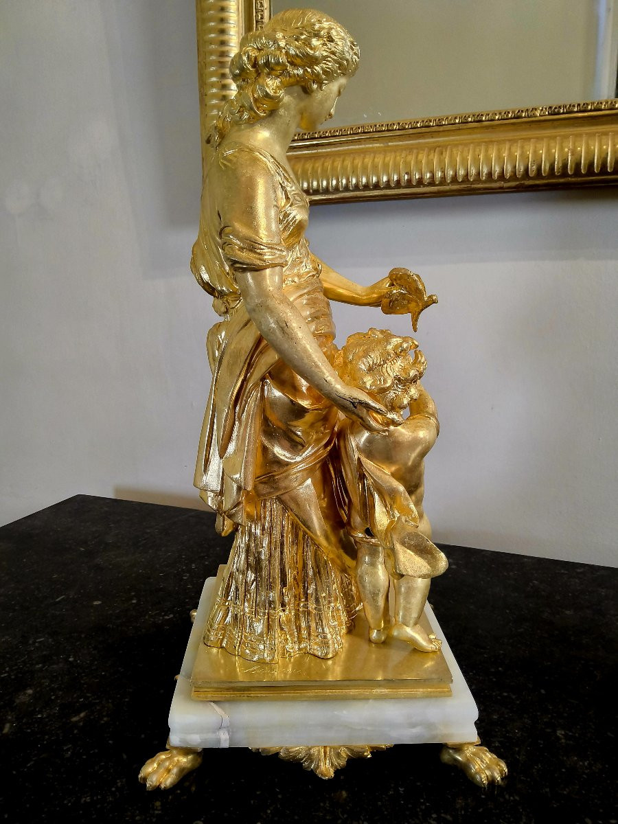 Paire de Sculptures en Bronzes dorés "Allégorie du Printemps" Sign.Moreau XIXéme-photo-5
