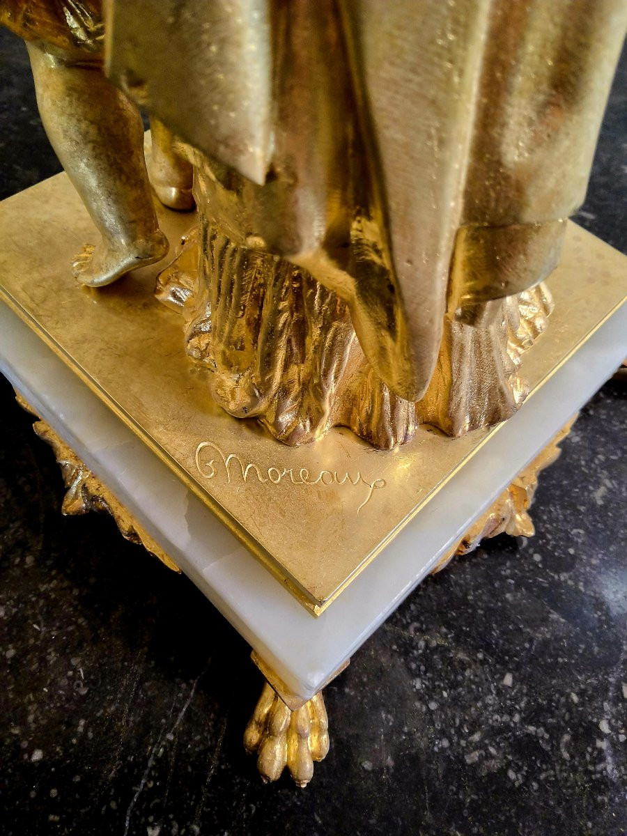 Paire de Sculptures en Bronzes dorés "Allégorie du Printemps" Sign.Moreau XIXéme-photo-8