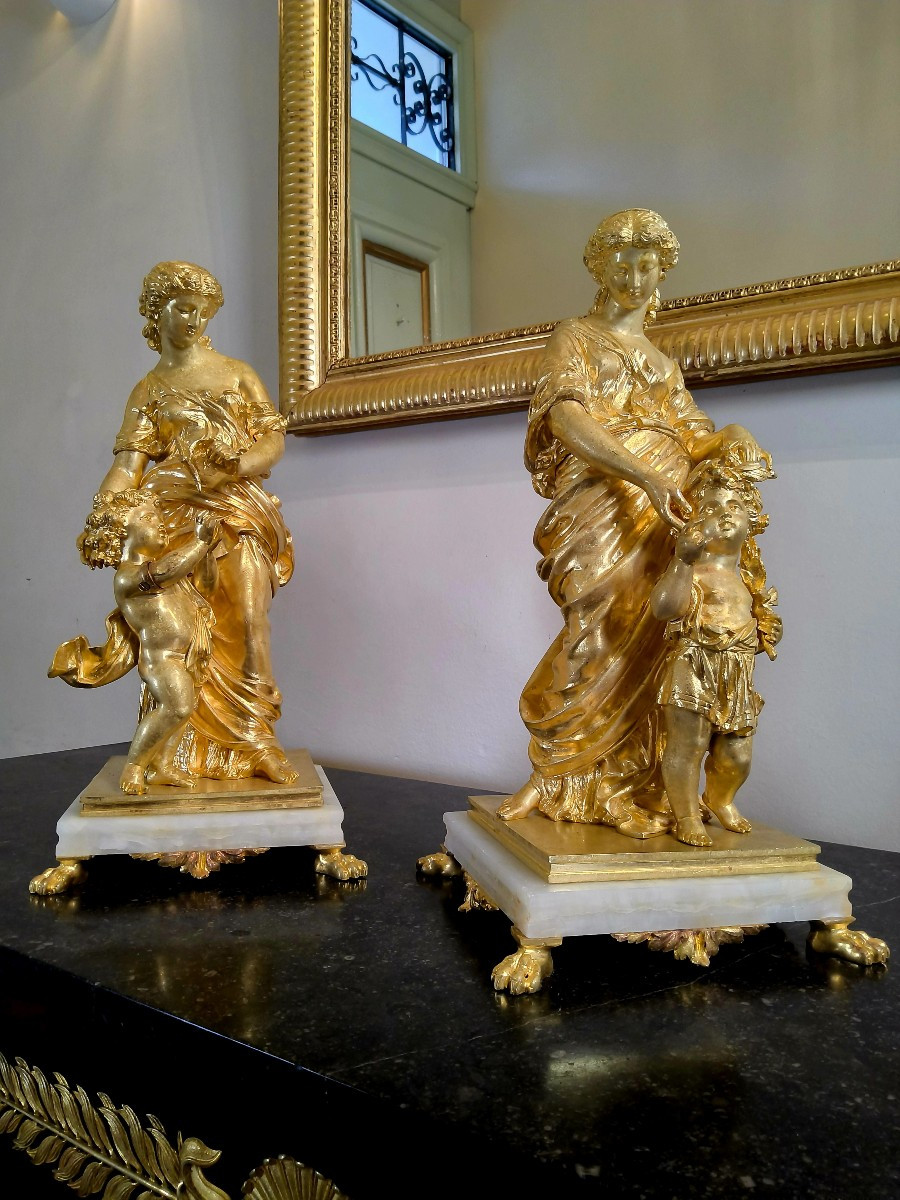 Paire de Sculptures en Bronzes dorés "Allégorie du Printemps" Sign.Moreau XIXéme