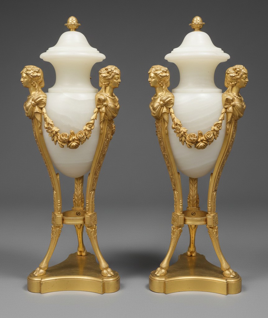 Paire de Vases en Athénienne (Bustes Antiques) – Onyx et Bronze Doré – Société Onyx, Paris XIX