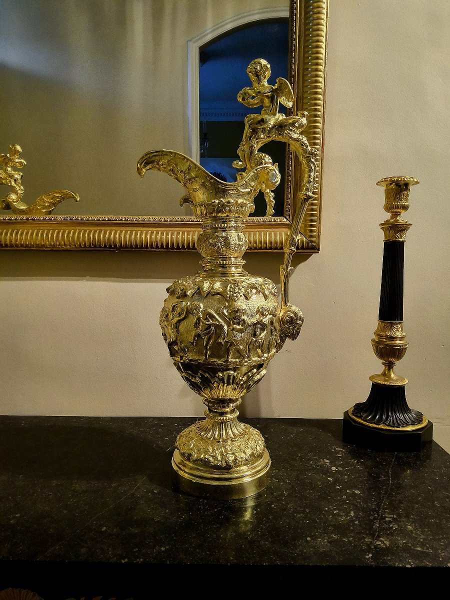 Paire d’Aiguières en Bronzes dorés figurant des scènes bacchanales d’après Clodion fin XIXéme-photo-4