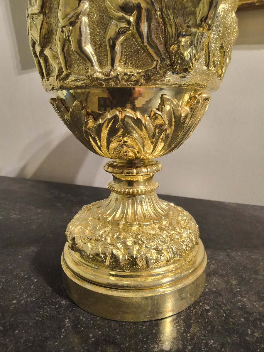 Paire d’Aiguières en Bronzes dorés figurant des scènes bacchanales d’après Clodion fin XIXéme-photo-3