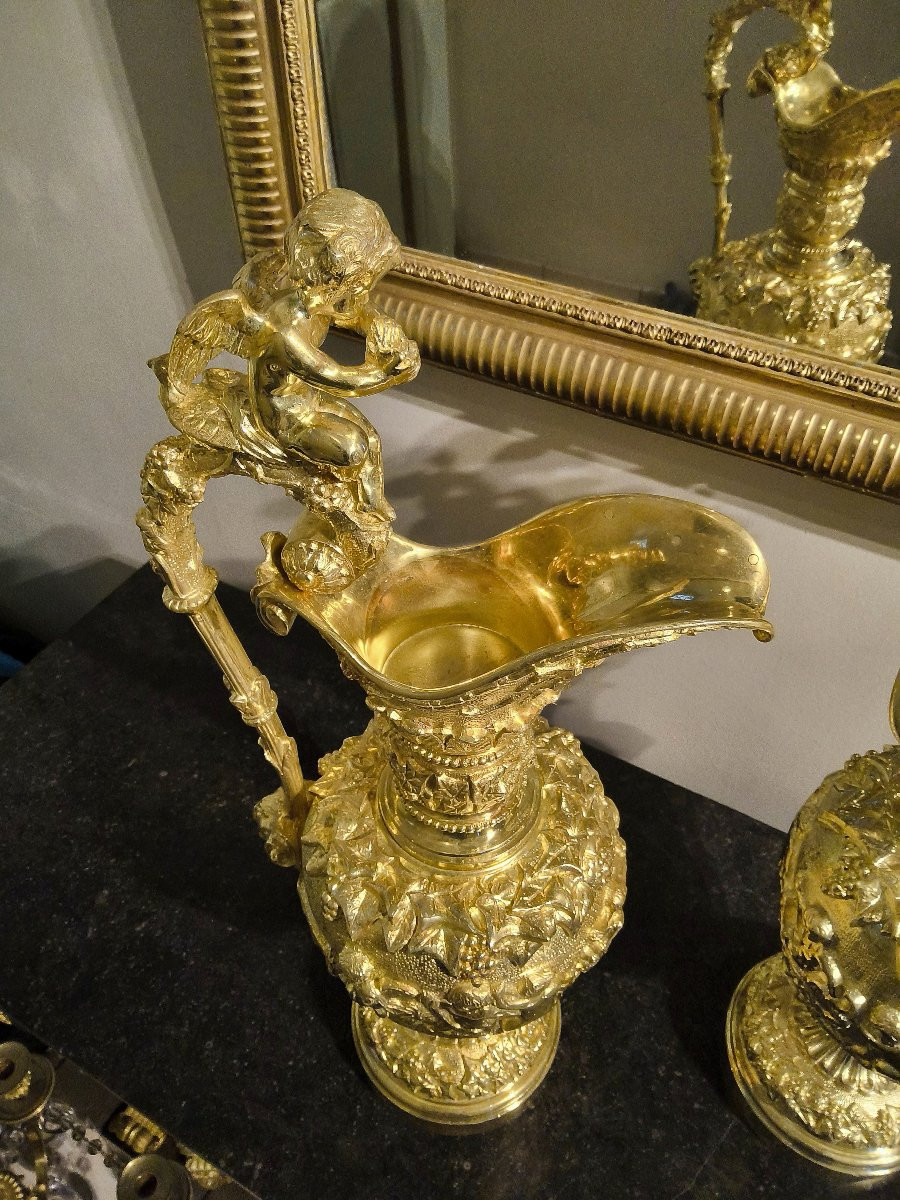 Paire d’Aiguières en Bronzes dorés figurant des scènes bacchanales d’après Clodion fin XIXéme-photo-7