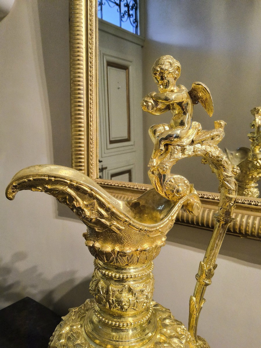 Paire d’Aiguières en Bronzes dorés figurant des scènes bacchanales d’après Clodion fin XIXéme-photo-2