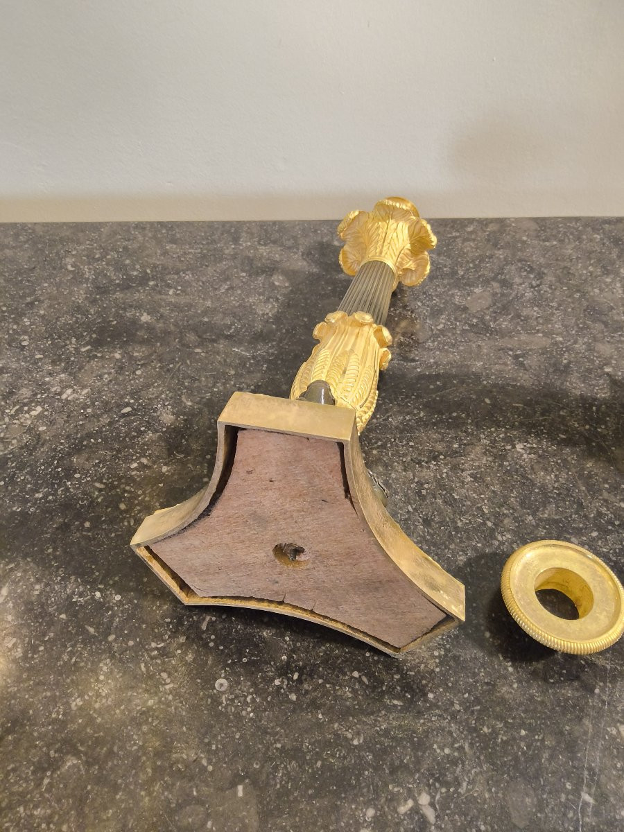 Pair Of Gilt And Patinated Bronze Candlesticks With Lion's Hocks, Early 19th Century -photo-6