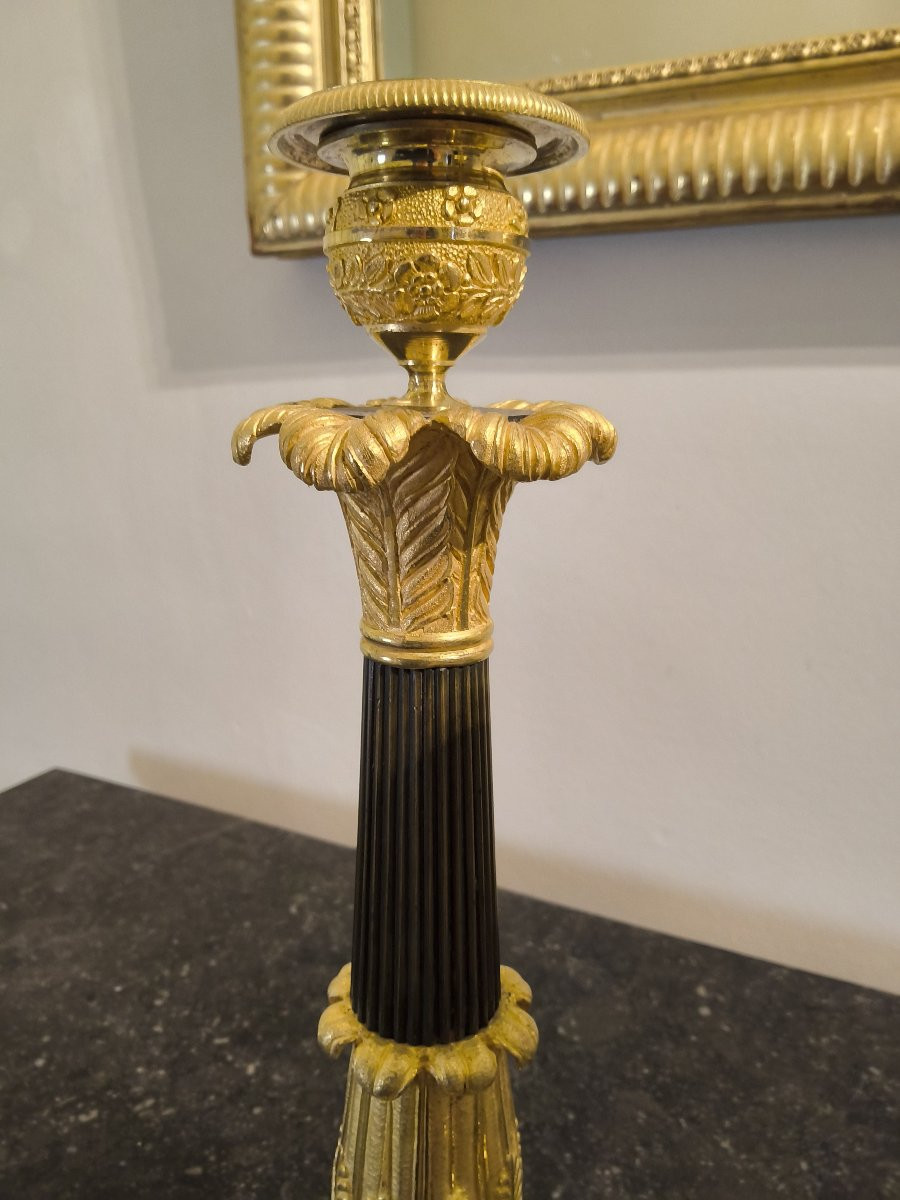 Pair Of Gilt And Patinated Bronze Candlesticks With Lion's Hocks, Early 19th Century -photo-8