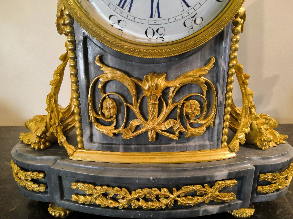 Pendule Borne style Louis XVI "Raingo Fréres" aux cornes d'abondance -Bronze et Marbre XIXéme -photo-1