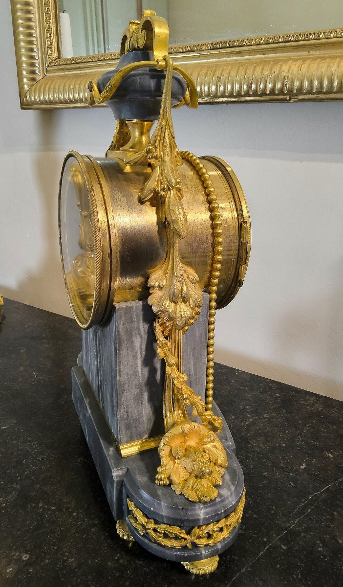 Pendule Borne style Louis XVI "Raingo Fréres" aux cornes d'abondance -Bronze et Marbre XIXéme -photo-5