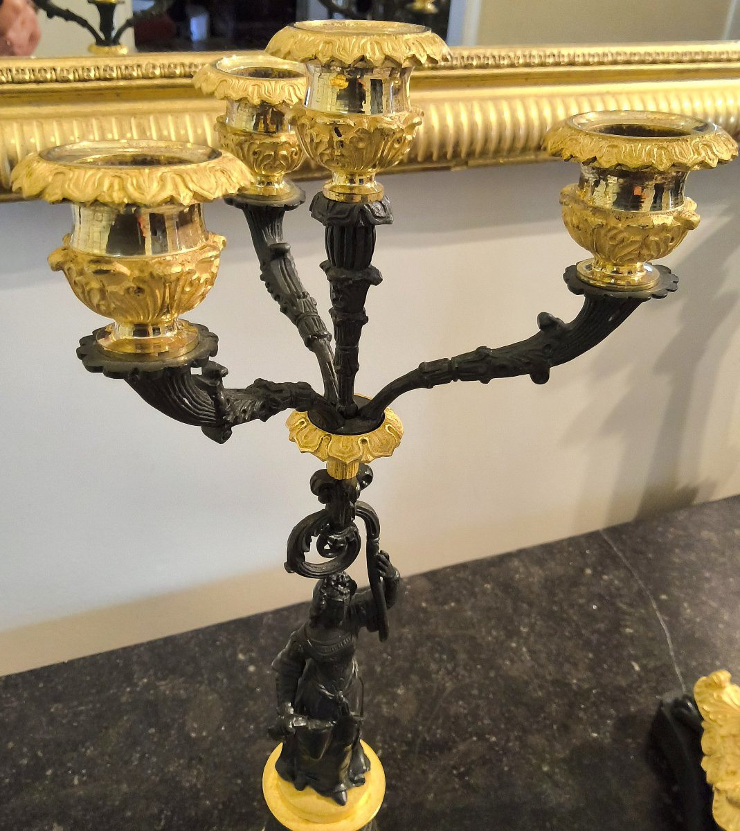Pair Of Candelabras In Double Patina Bronzes Charles X -photo-1