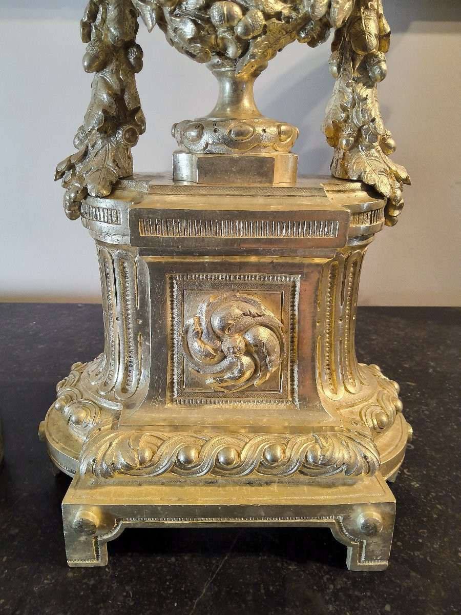 Pair Of Chased And Gilt Bronze Chenets - Louis XVI Style, 19th Century-photo-7