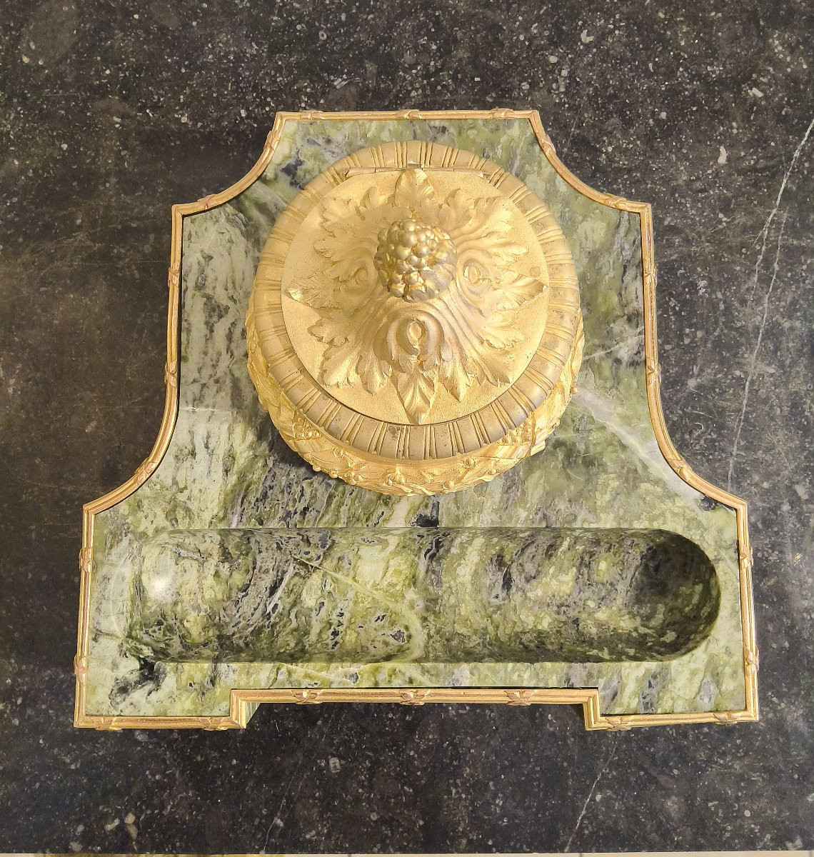 Encrier à godet en bronzes dorés- Marbre Campan Vert style Louis XVI XIXéme Paris-photo-3