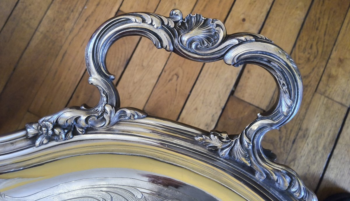 Grand Plateau en Métal Argenté Maison J.Piault Paris Style Louis XV XIXéme-photo-6