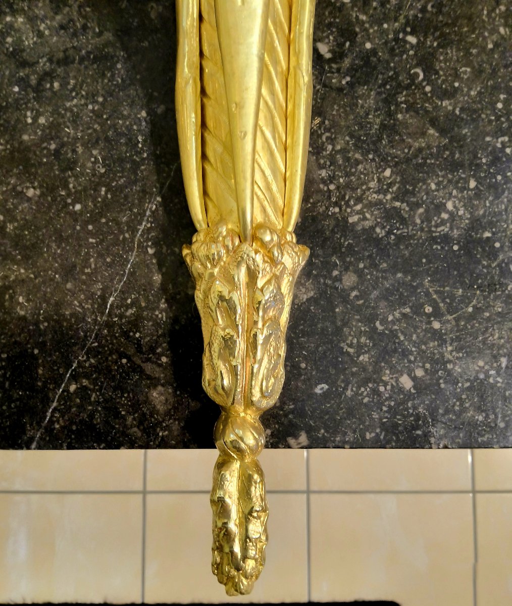 Pair Of Gilded Bronze Wall Sconces With Three Lights, Cornucopia Design, Louis XVI Style, 19th Century -photo-4