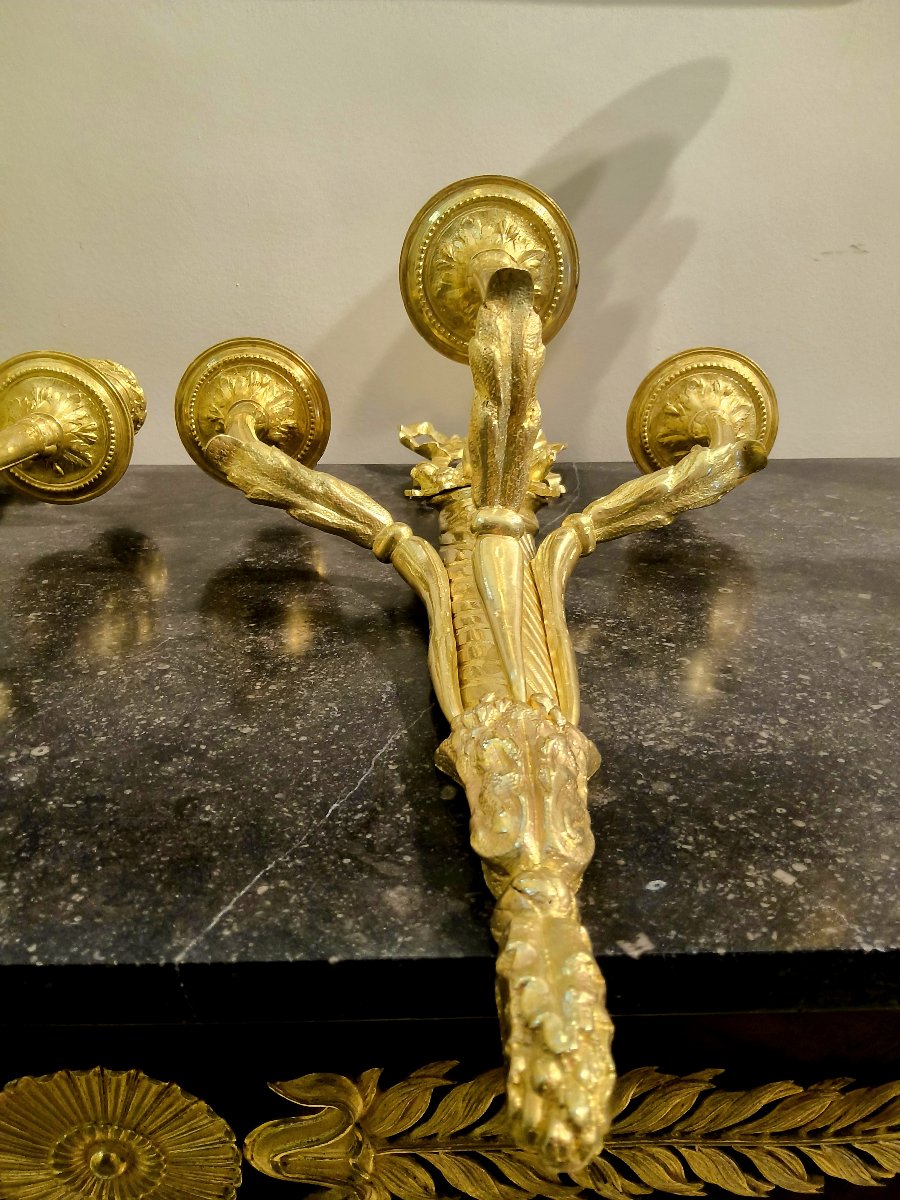 Pair Of Gilded Bronze Wall Sconces With Three Lights, Cornucopia Design, Louis XVI Style, 19th Century -photo-7