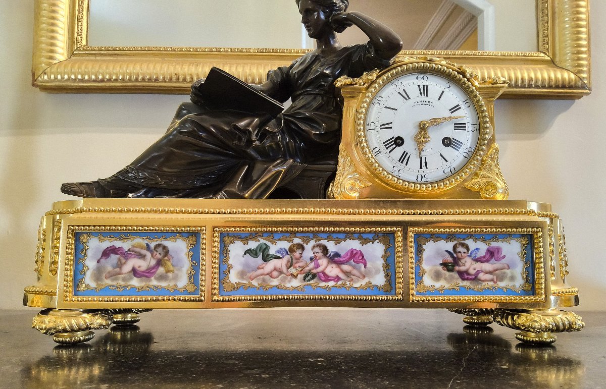 Geoffrin Clock "the Timetable" Louis XVI Style, Maison Denière, Paris, 19th Century-photo-3