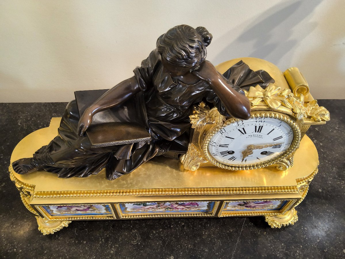 Geoffrin Clock "the Timetable" Louis XVI Style, Maison Denière, Paris, 19th Century-photo-4