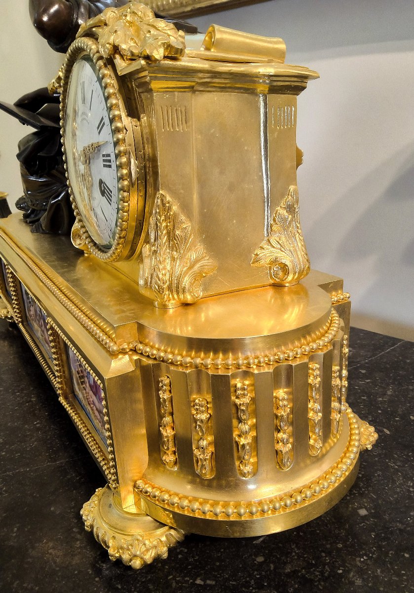Geoffrin Clock "the Timetable" Louis XVI Style, Maison Denière, Paris, 19th Century-photo-2