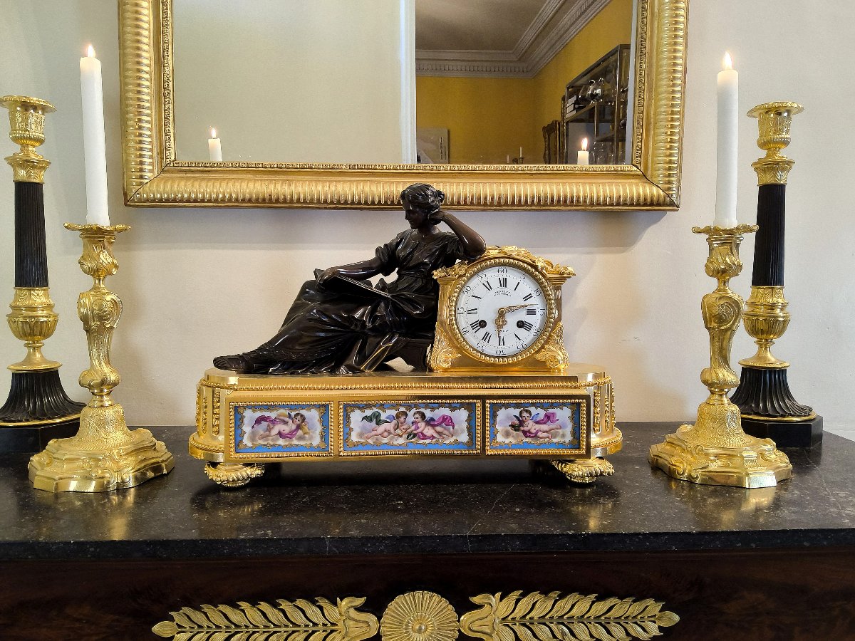 Geoffrin Clock "the Timetable" Louis XVI Style, Maison Denière, Paris, 19th Century-photo-4