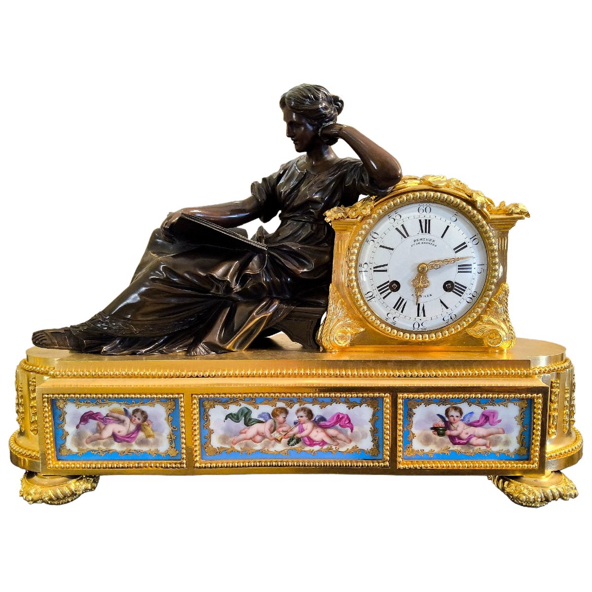 Pendule à la Geoffrin "l'emploi du temps" Style Louis XVI Maison Denière Paris XIXéme 