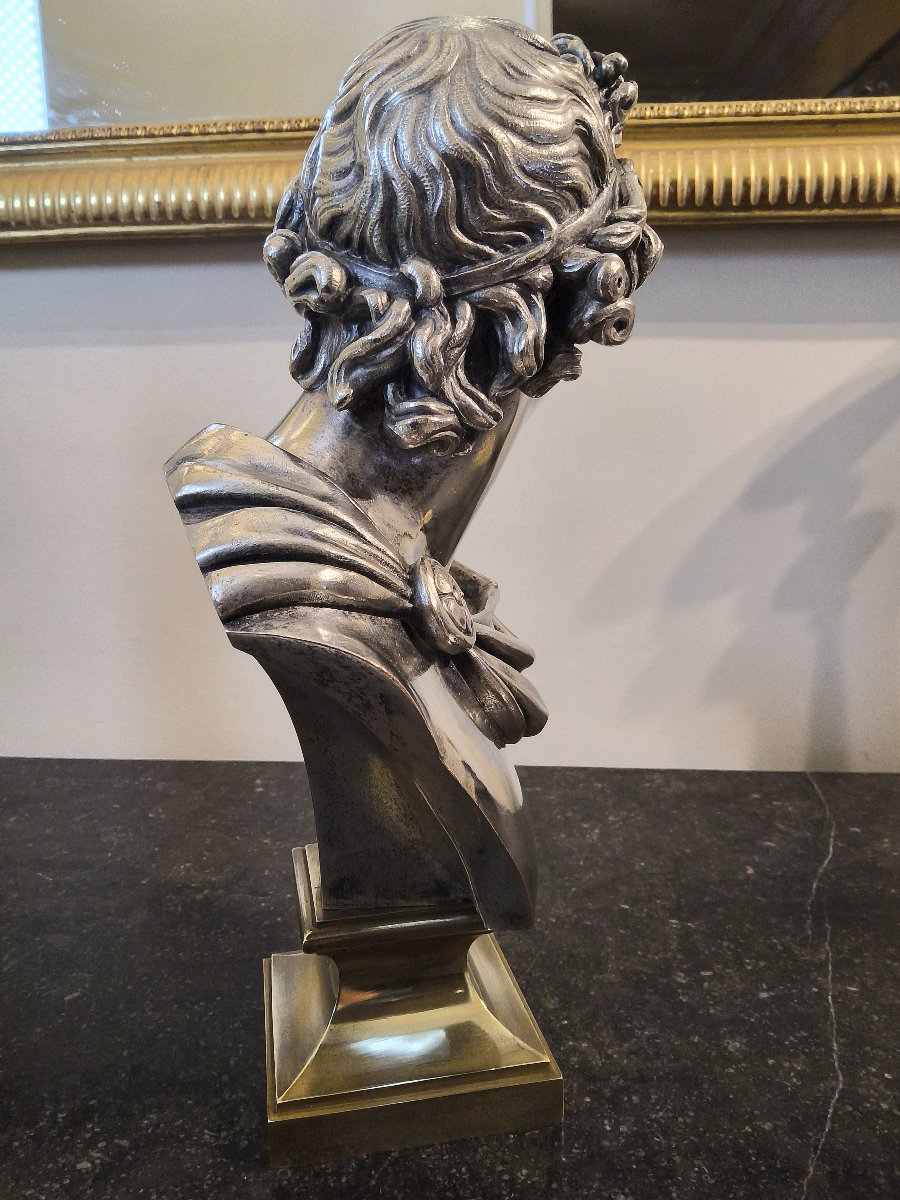 Buste d'Apollon du Belvédère en Bronze argenté Editeur L.Oudry XIXéme siécle -photo-3