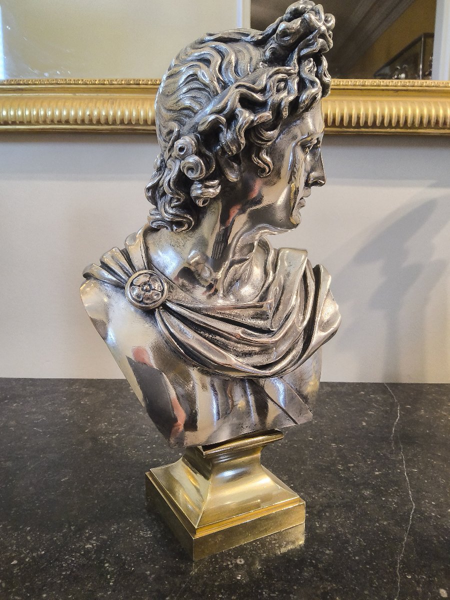 Buste d'Apollon du Belvédère en Bronze argenté Editeur L.Oudry XIXéme siécle -photo-6