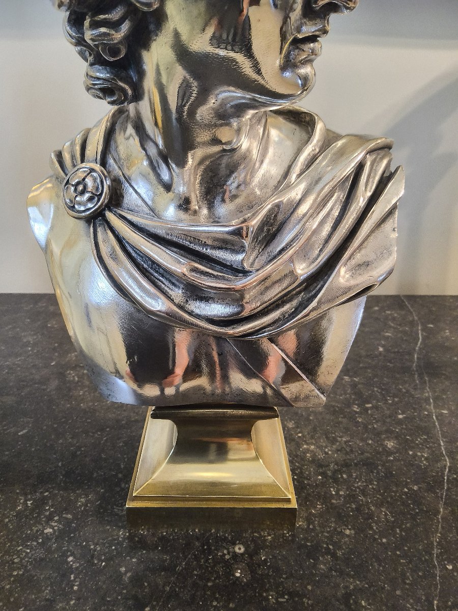 Buste d'Apollon du Belvédère en Bronze argenté Editeur L.Oudry XIXéme siécle -photo-7