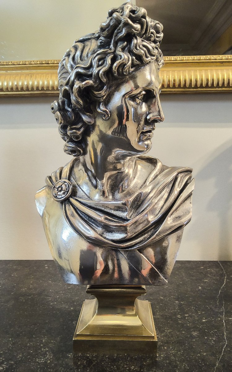 Buste d'Apollon du Belvédère en Bronze argenté Editeur L.Oudry XIXéme siécle 