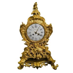 Cartel sur Console en bronzes dorés style Rocaille Louis XV sign. Raingo Fréres XIXéme siécle