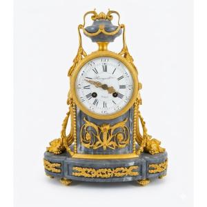 Louis XVI Style Mantel Clock "raingo Frères" With Cornucopias - Bronze And Marble, 19th Century 