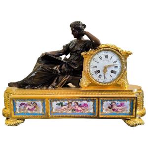 Geoffrin Clock "the Timetable" Louis XVI Style, Maison Denière, Paris, 19th Century