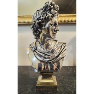 Buste d'Apollon du Belvédère en Bronze argenté Editeur L.Oudry XIXéme siécle