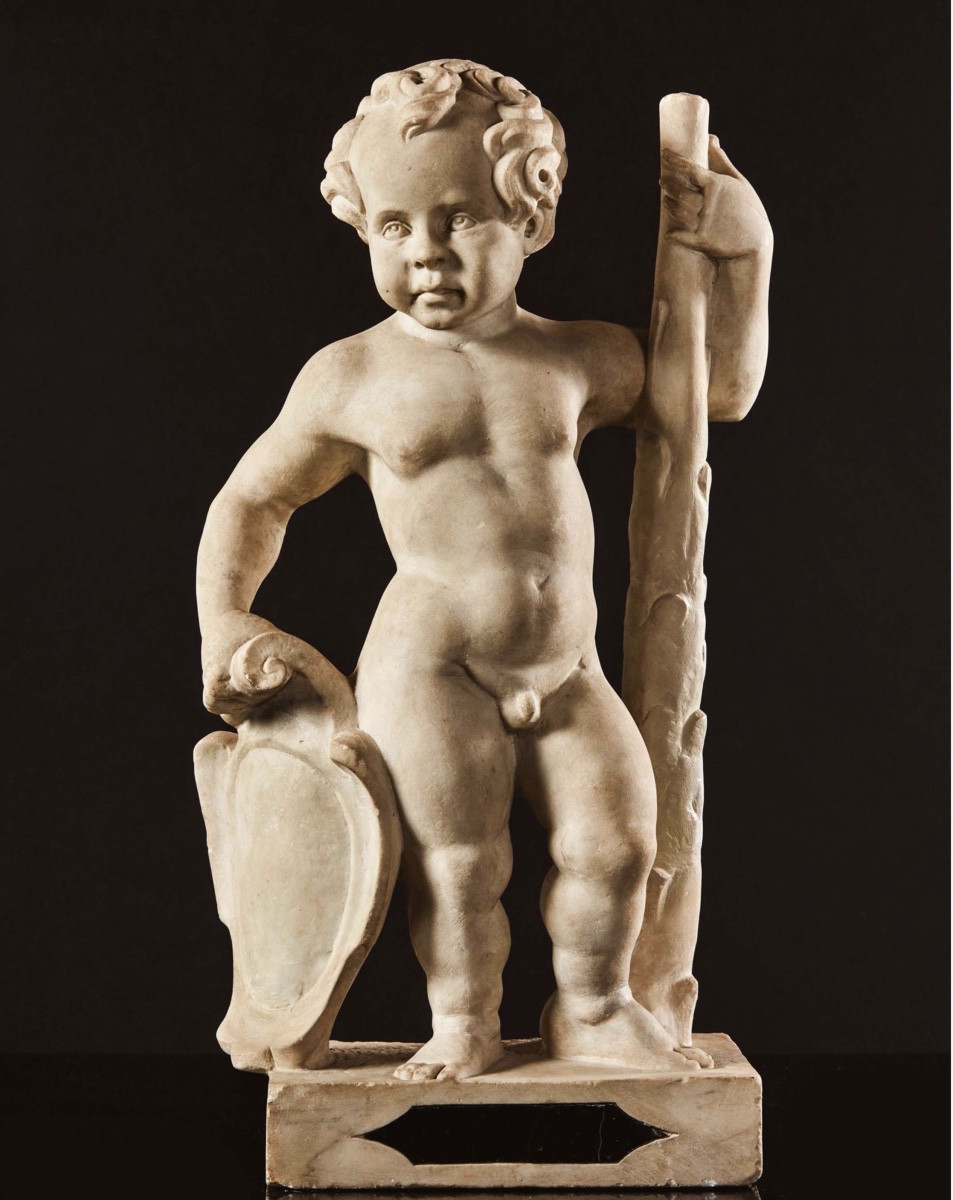 Hercule enfant tenant un blason  - Italie du Nord, XVIIᵉ siècle 