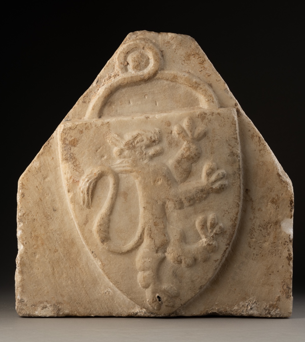 Écu armorié gothique au lion rampant  - Toscane, première moitié du XIVe siècle