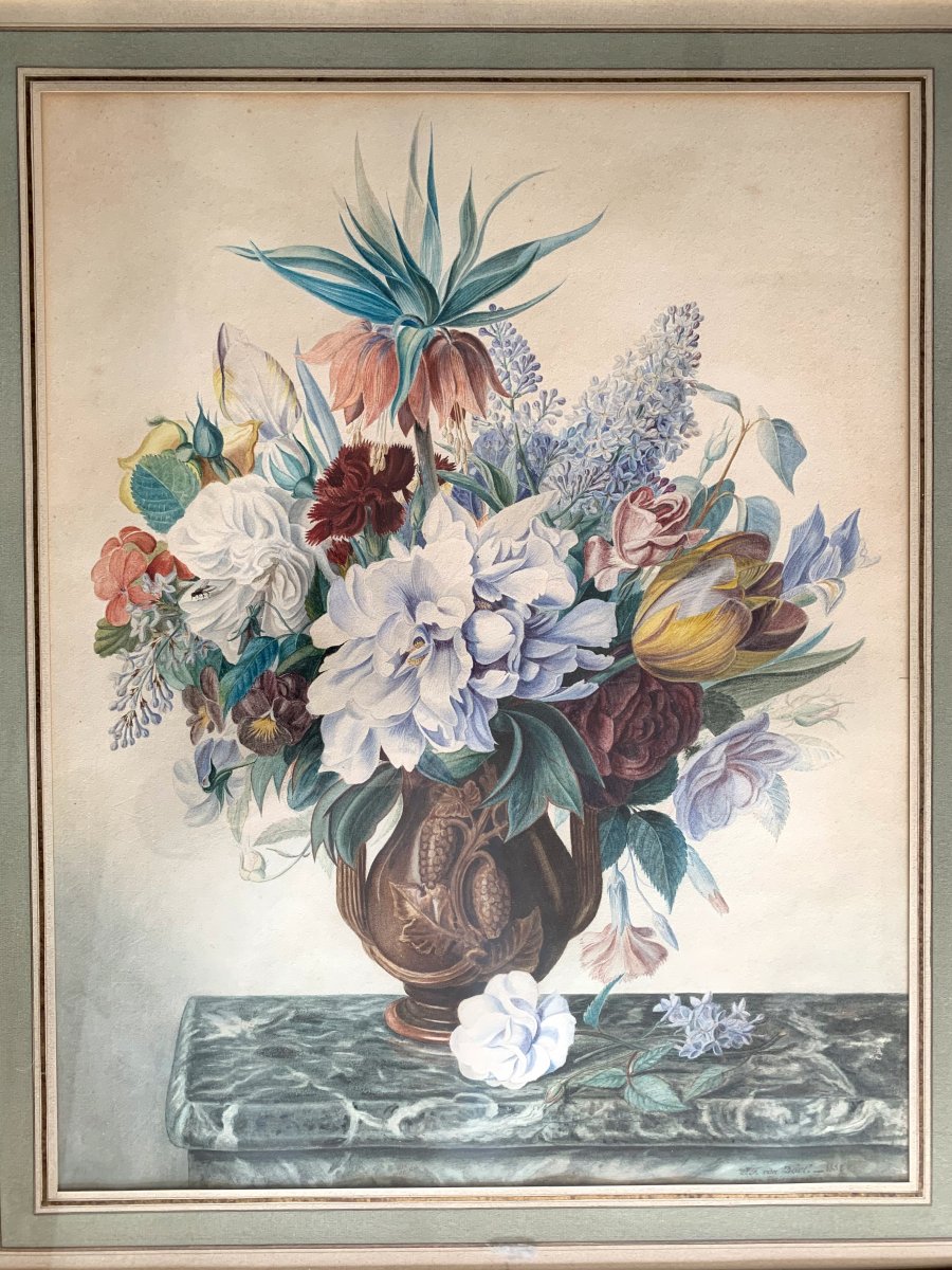 Jan Frans Van Dael (1764-1840) Très Grande Aquarelle Et Gouache