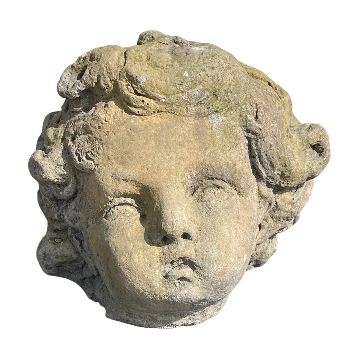 Tête d'Ange En Pierre Sculptée - Baroque Italien - XVIIe Siècle-photo-2