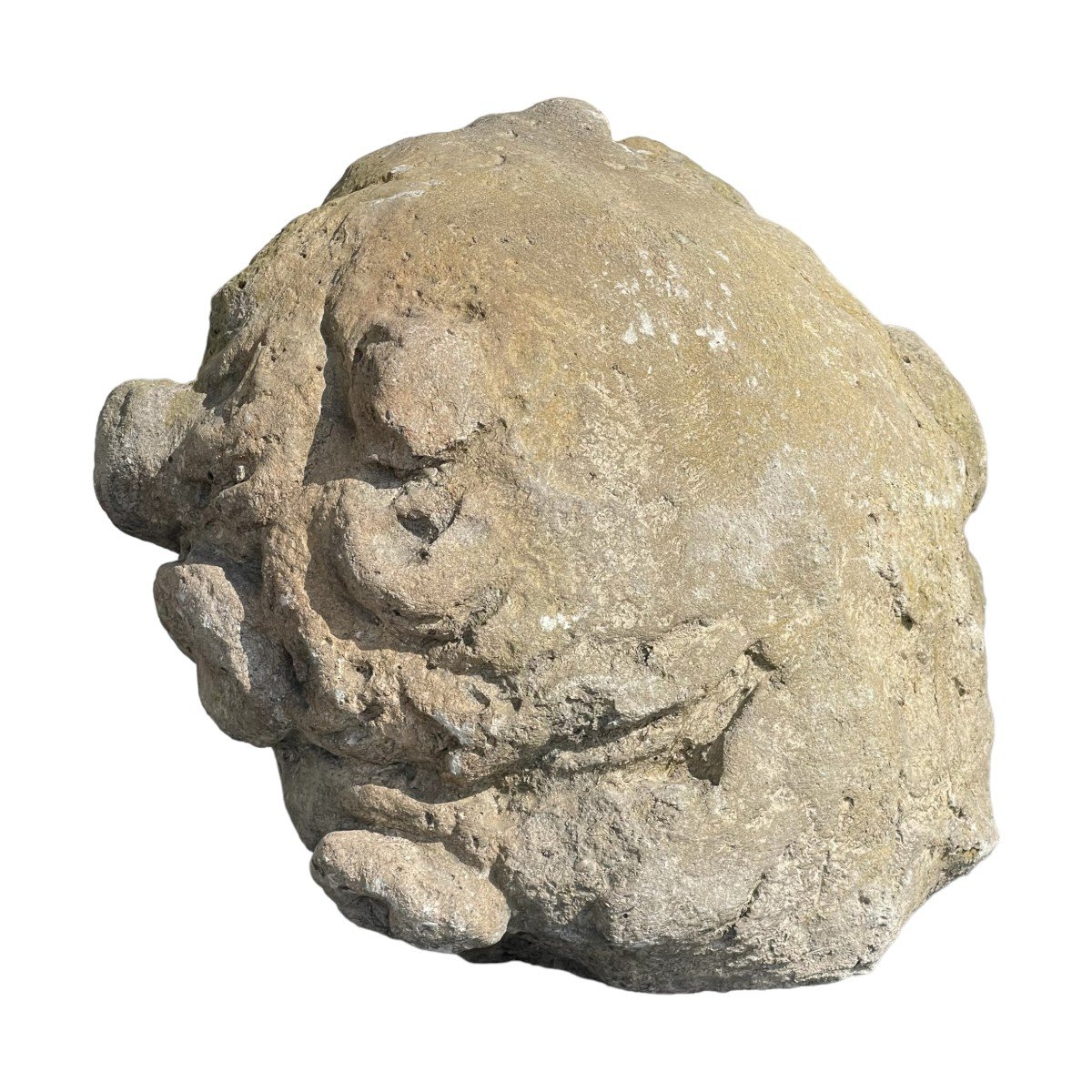 Tête d'Ange En Pierre Sculptée - Baroque Italien - XVIIe Siècle-photo-1