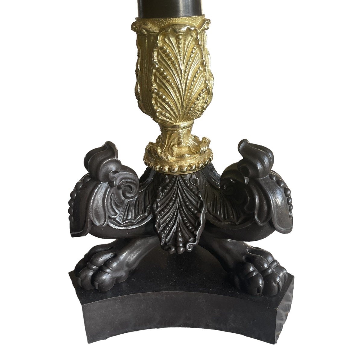 Paire De Bougeoir Restauration Patine Brune Et Dorée-photo-2