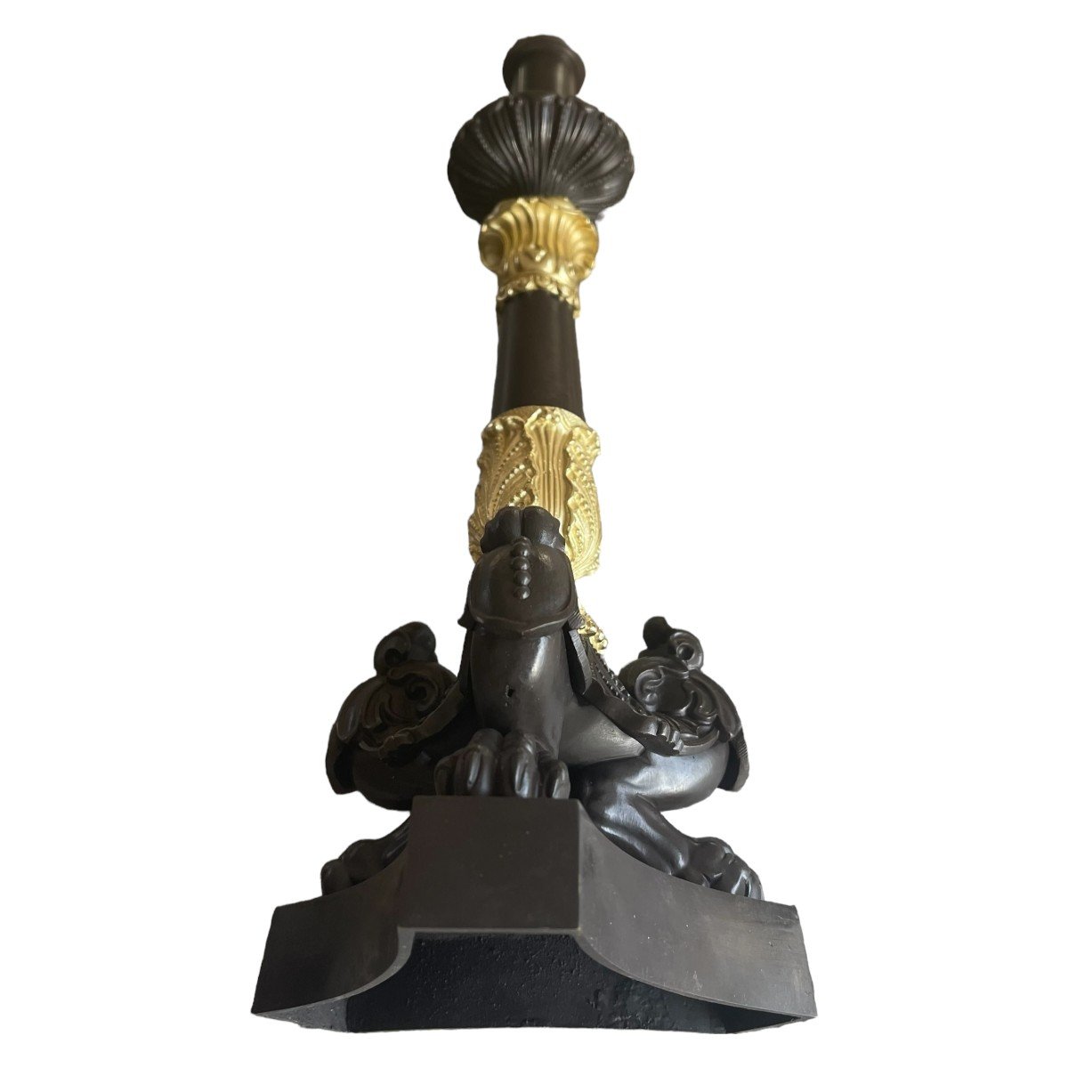 Paire De Bougeoir Restauration Patine Brune Et Dorée-photo-1