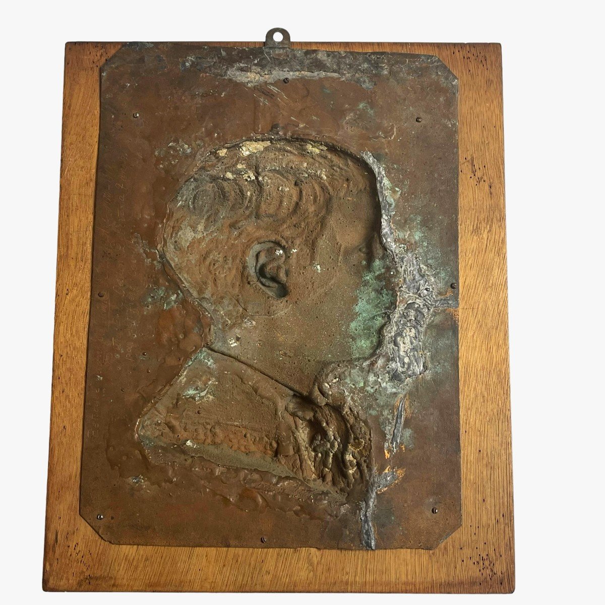 Profile Of Odilon Debert, Patinated Copper Bas Relief-photo-3