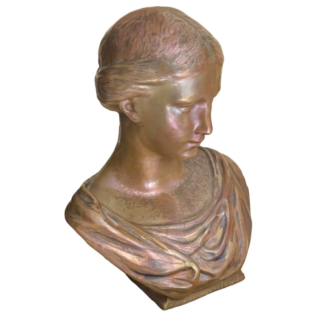 Buste De jeune Femme à l'antique  Signé Clément Massier-photo-2