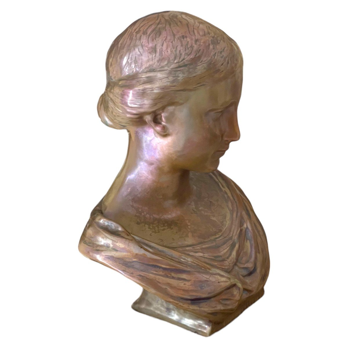 Buste De jeune Femme à l'antique  Signé Clément Massier-photo-3