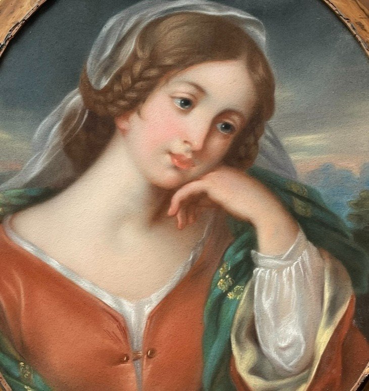 Portrait De Femme époque XIXème Siècle - Pastel Sous Verre